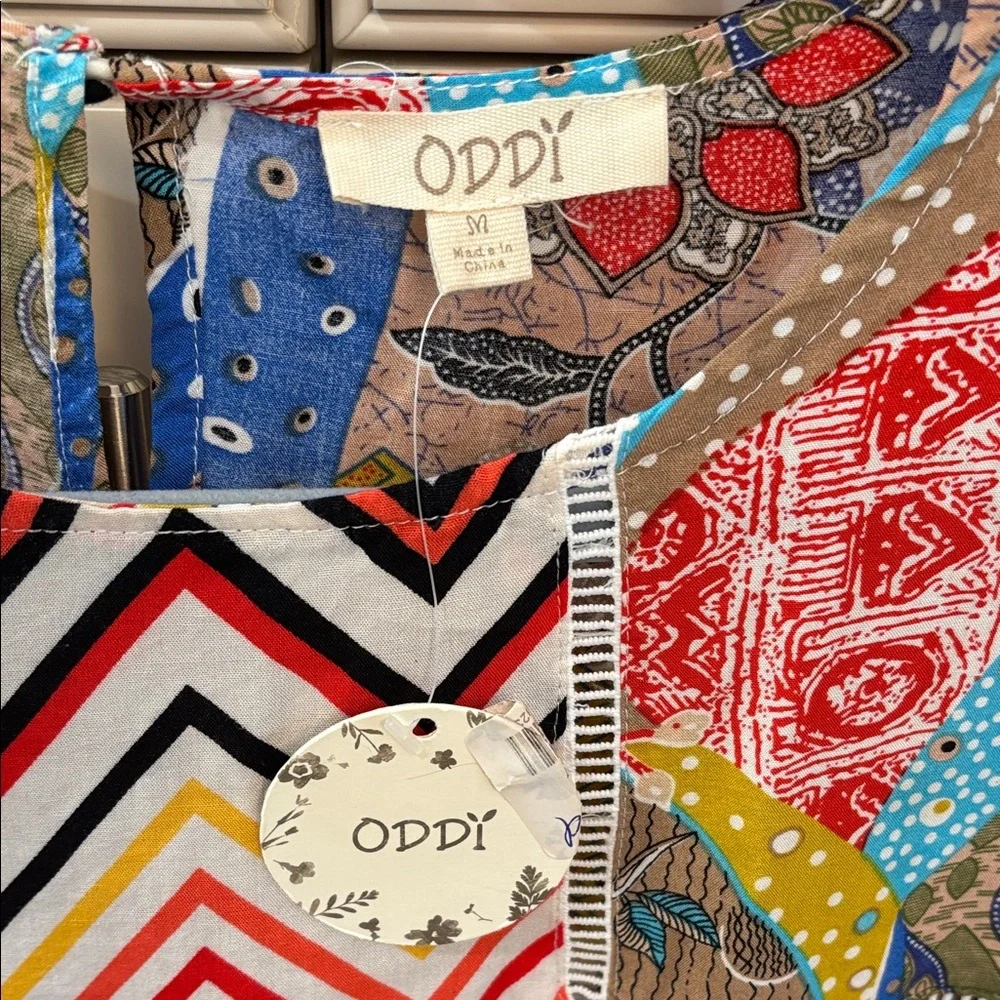 ODDY Colorful Chevron and Patchwork Blouse M - Picture 2 of 3
